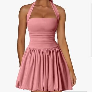 Elegant Pink Halter Dress